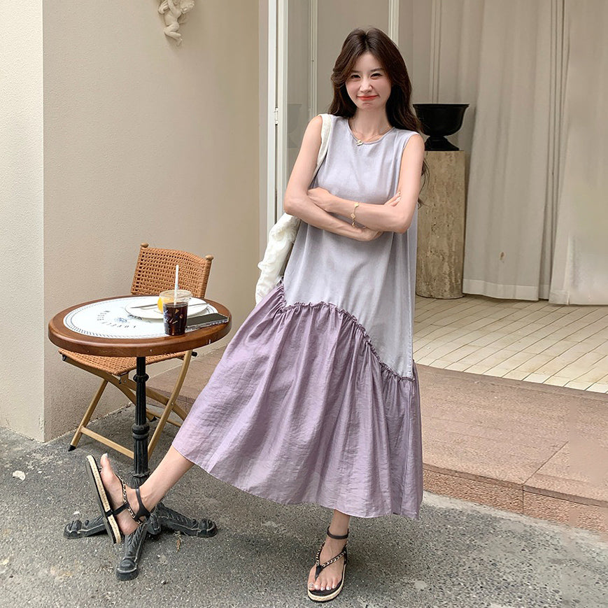 【ワンピース】気品あるコントラストカラー 夏 フレンチロマンティックヴィンテージノースリーブワンピース