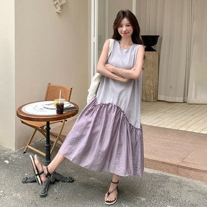 【ワンピース】気品あるコントラストカラー 夏 フレンチロマンティックヴィンテージノースリーブワンピース