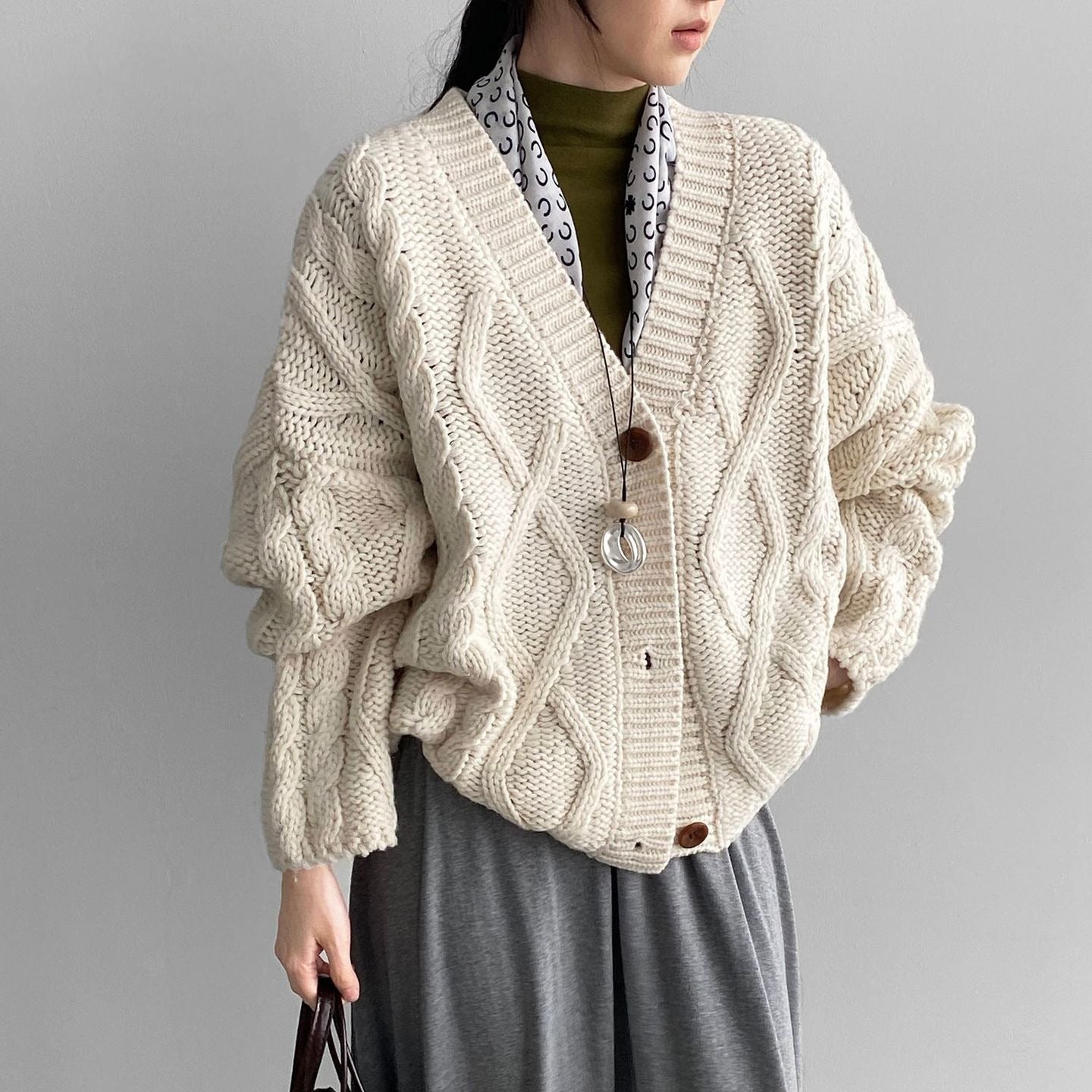 【アウター】秋冬新作 ヴィンテージ風 ゆったり 厚手ケーブルニット カーディガン【JZシリーズ】