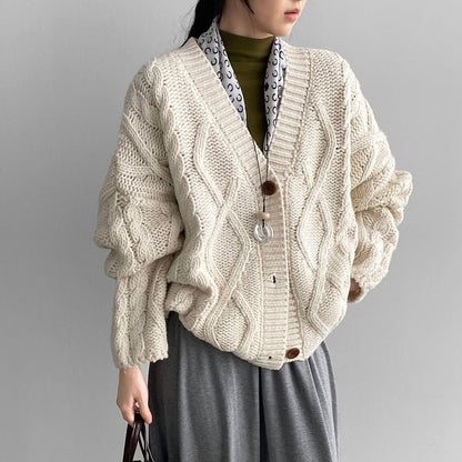 【アウター】秋冬新作 ヴィンテージ風 ゆったり 厚手ケーブルニット カーディガン【JZシリーズ】