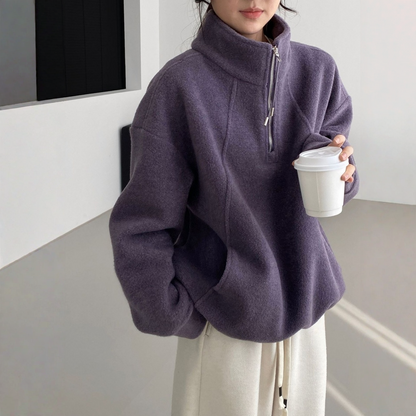 【トップス】裏起毛 ドローストリング ハーフジップ 春 秋 冬 立襟 パーカー 【JZシリーズ】