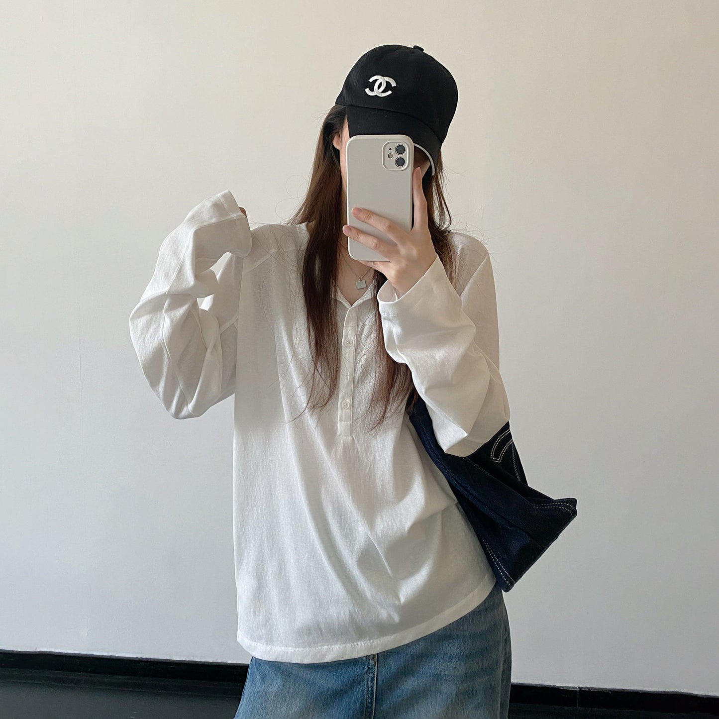 【トップス】ヘンリーネック 長袖Tシャツ レディース 新作 トレンド カジュアル 万能コーデ リラックス感【FCシリーズ】