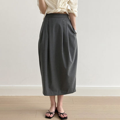【ボトムス】ハイウエスト スリット入りスカート レディース 立体ギャザー 着回し細見えミモレ丈【JZシリーズ】