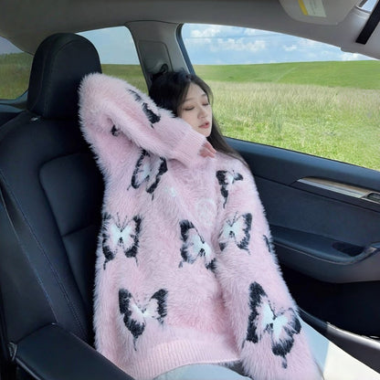 【トップス】アメリカンスタイル バタフライ ラウンドネック 合わせやすい ニットセーター【SHシリーズ】