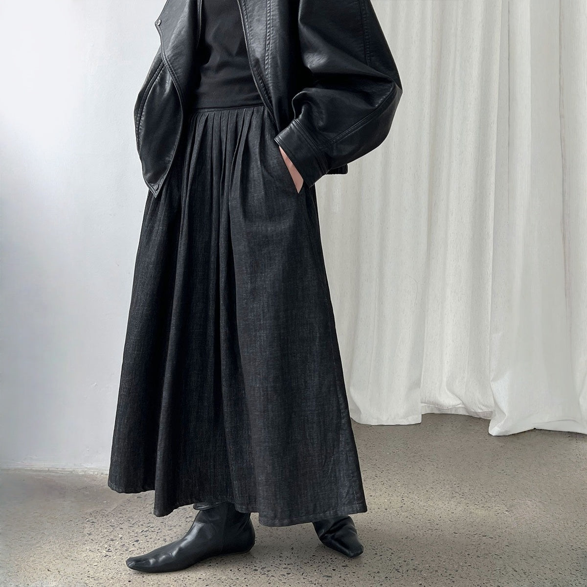 【ボトムス】春 秋 冬 ハイウエスト デニム風 カジュアル ロングスカート 【JZシリーズ】