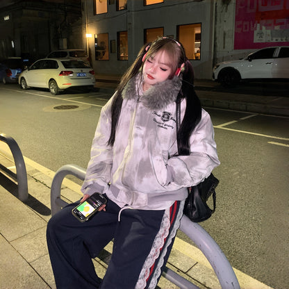 【アウター】アメリカン グラデーション フード付き メンズ＆レディース 厚手 痩せ見え 綿入れコート【FCシリーズ】