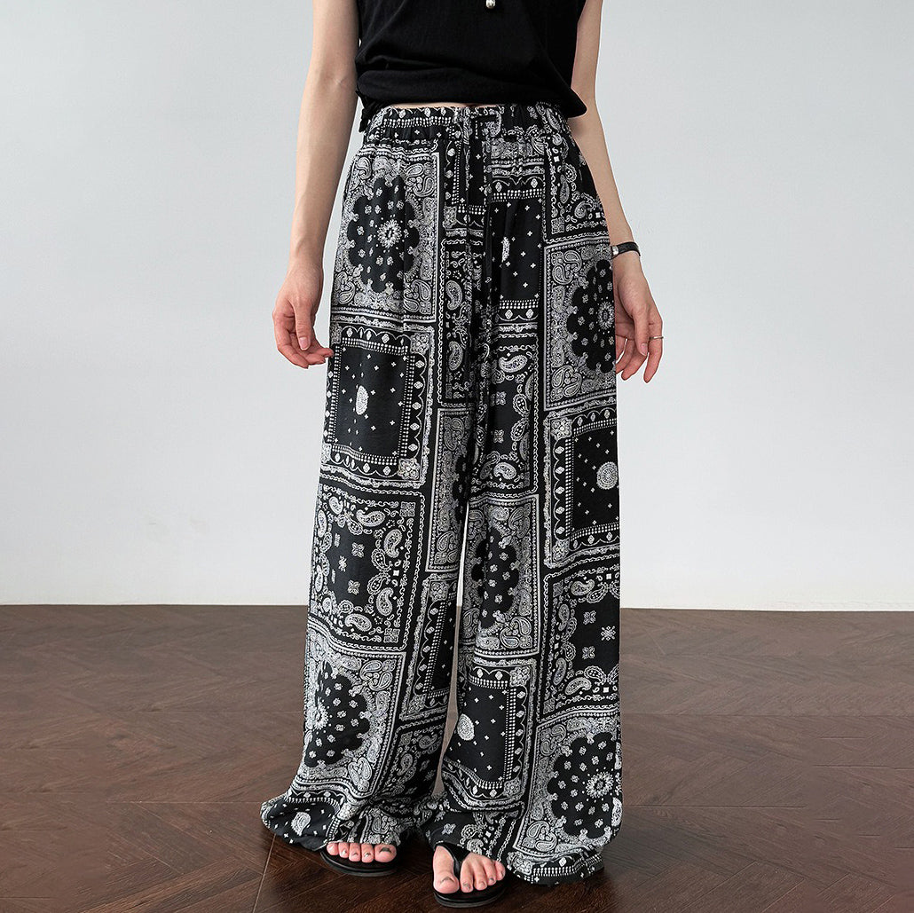 【ボトムス】ボヘミアンプリント レトロエスニック風 ワイドパンツ【JZシリーズ】