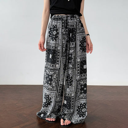 【ボトムス】ボヘミアンプリント レトロエスニック風 ワイドパンツ【JZシリーズ】