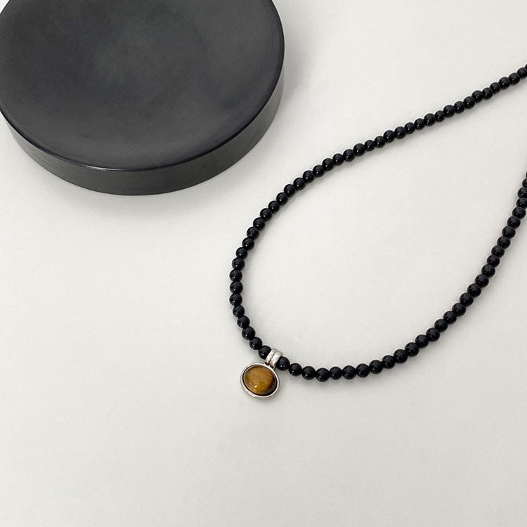 【🎁 B2G1｜先行スタート！】【グッズ】色褪せ防止 ブラックオニキス タイガーアイ メラード ネックレス 上品 チョーカー チェーン ネックレス ニットチェーン