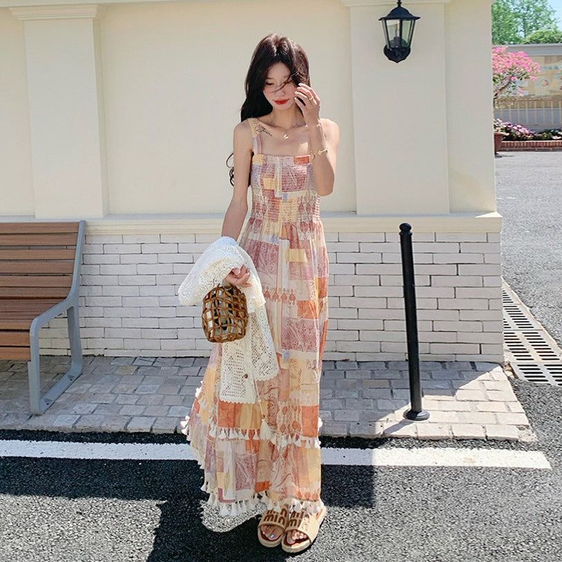 2点セット！【セットアップ】ヴィンテージエレガンス リゾート風 カーディガン＋ノースリーブワンピース セット【SHシリーズ】