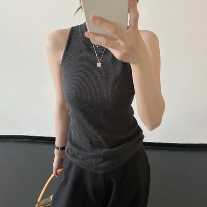 【トップス】レディース リブタンクトップ ノースリーブ 丸首 細見え 無地 コットン スリムフィット インナー トップス 夏【FCシリーズ】