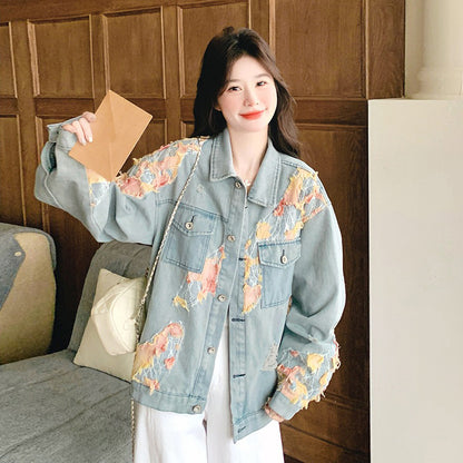 【アウター】おしゃれで若見え デザイン性デニムジャケット レディース  韓国風 レース切替配色ジャケット【SHシリーズ】