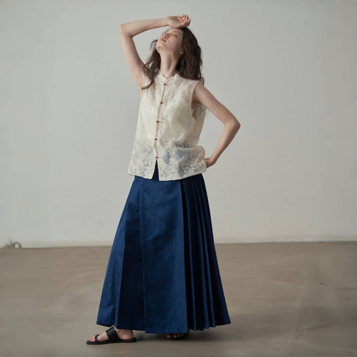 【ボトムス】夏 新中華風 ジャカード刺繍フラワー柄 馬面スカート 【SHシリーズ】