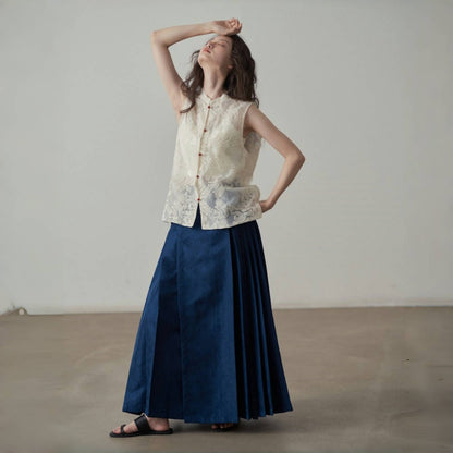 【ボトムス】夏 新中華風 ジャカード刺繍フラワー柄 馬面スカート 【SHシリーズ】