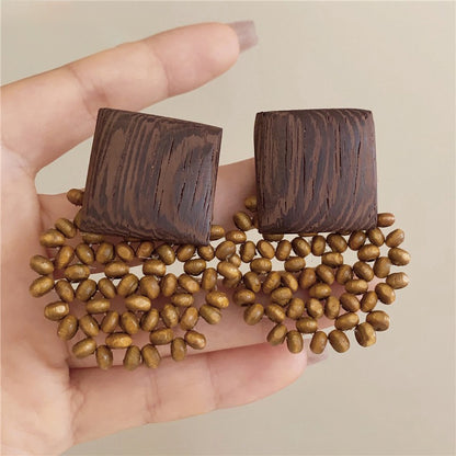 【🎁 B2G1｜先行スタート！】【グッズ】バカンス風 旅行 ビーズ＆ウッド レトロファッショナブル デザインイヤアクセ ピアス/イヤリング