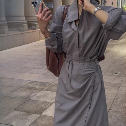 【ワンピース】春 秋 冬 アシンメトリー ウエストリボン 長袖シャツ ワンピース  【JZシリーズ】