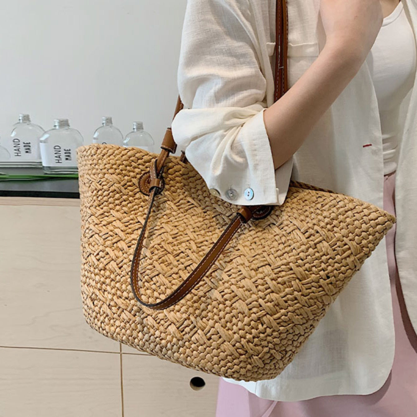 10色展開【バッグ】大容量 通勤 トートバッグ 夏新作 ビーチ旅行リゾート 編みバッグ ショルダーバッグ