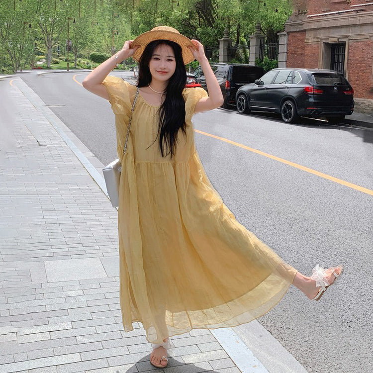 【ワンピース】フレンチ風 夏 ビーチリゾート 独特デザイン 半袖ワンピース