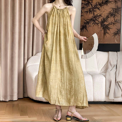 【ワンピース】ニューチャイナ風 ノースリーブ ホルターネック グラデーション ワンピース レディース レトロ テンセル ロングドレス【JZシリーズ】