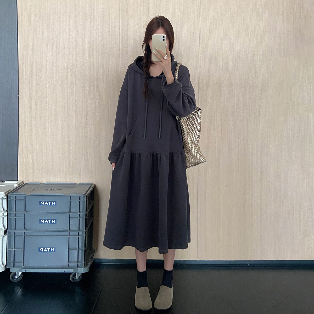 【ワンピース】フード付き配色切替スウェットワンピース レディース 秋冬新作 大きいサイズ ゆったり 体型カバー【JZシリーズ】