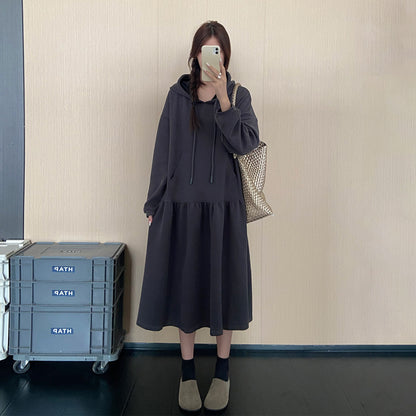 【ワンピース】フード付き配色切替スウェットワンピース レディース 秋冬新作 大きいサイズ ゆったり 体型カバー【JZシリーズ】