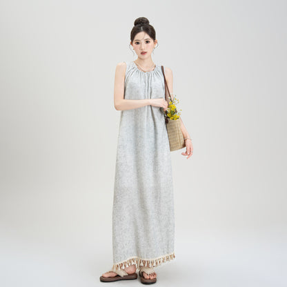 【ワンピース】ボヘミアン 夏新作 ゆったりスリム シェアードノースリーブタイダイワンピース【JZシリーズ】