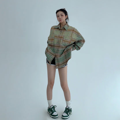 【トップス】春 秋 冬 アメリカン グラデーション チェック柄 シャツ 【FCシリーズ】