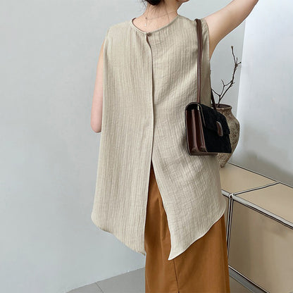 【トップス】レディース デザインベスト バックスリット入り クルーネック ノースリーブ 上品 きれいめ 通勤トップス 春夏【JZシリーズ】