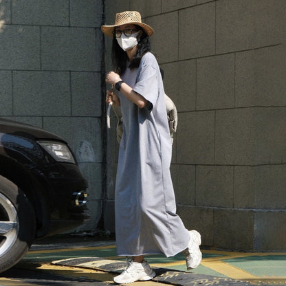 【ワンピース】夏新作 ゆったりシルエット 着痩せ効果 韓国風 カジュアル スポーティー 半袖Tシャツワンピース【JZシリーズ】