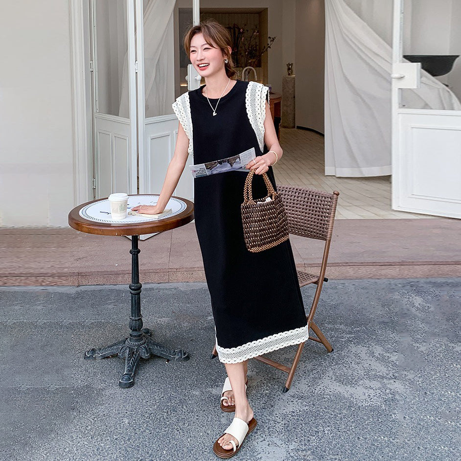 【ワンピース】フレンチ風 配色デザイン ゆったり ノースリーブワンピース レディース 夏 大人気 上品で洗練された ロングドレス【JZシリーズ】