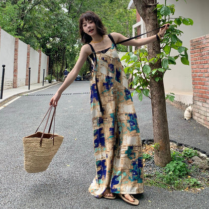 藝術染色寬鬆背帶闊腿連體褲｜夏季時尚連體褲【SH系列】