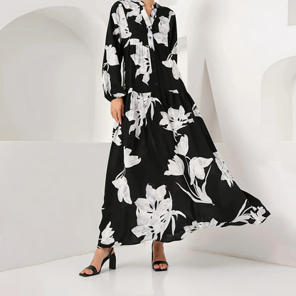 【60%OFF⭐️早い者勝ち】【ワンピース】春夏 ブラック 花柄 長袖 ロングワンピース エレガント フレンチ【SHシリーズ】