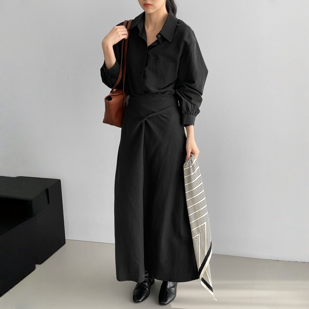 【ワンピース】春 秋 冬  通勤 長袖 紐付きロングワンピース 【JZシリーズ】