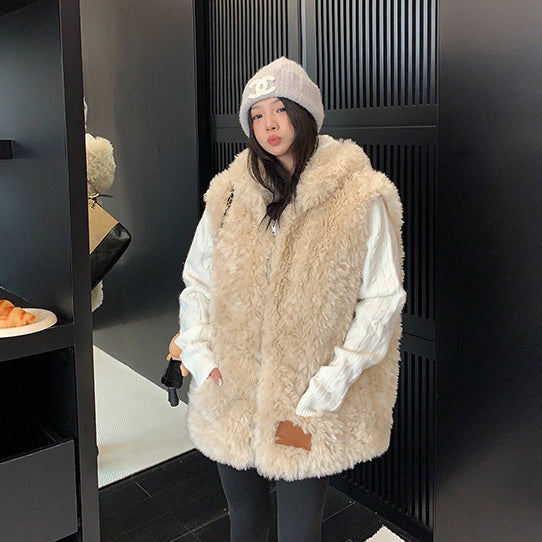 【トップス】柔らかボア×厚手フードベスト レディース レトロデザイン あったか防寒【FCシリーズ】