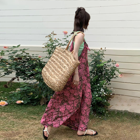 【ボトムス】夏新作 ゆったりカジュアル ラフ Vネック オールインワン【SHシリーズ】