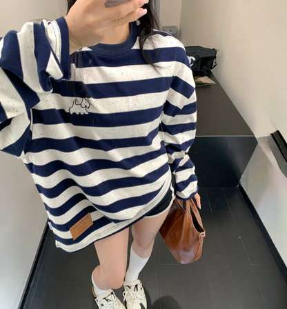 【トップス】春 秋  冬 プリント ストライプ柄 薄手 長袖 Ｔシャツ 【FCシリーズ】