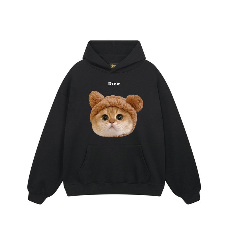 【トップス】🐱アメリカンストリート猫プリントクルーネックスウェット ユニセックス コットン オーバーサイズ 秋冬コーデ【FCシリーズ】