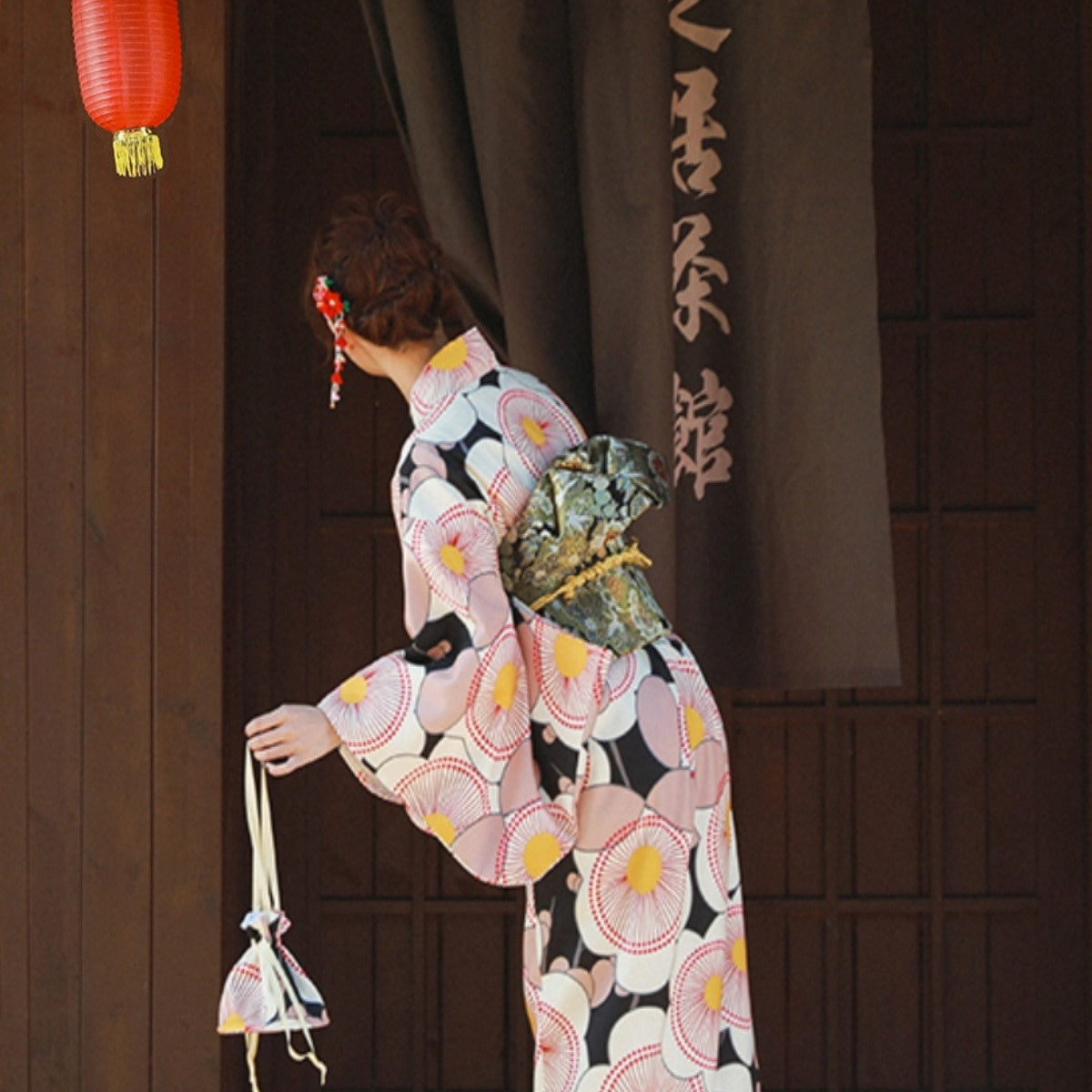 【ワンピース】夏 花火大会 黒×ピンク  ガーリー系 浴衣 【SHシリーズ】