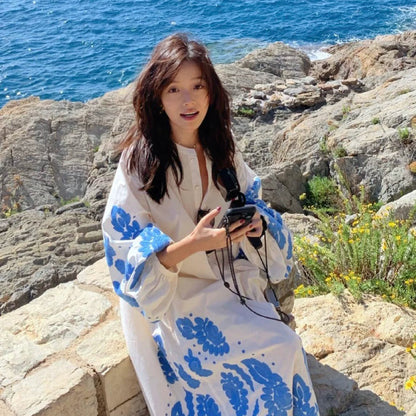 【ワンピース】花柄プリントワンピース レディース バルーンスリーブ デザイン性 ゆったり フェミニン ロングワンピース【SHシリーズ】