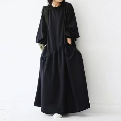 【ワンピース】春秋 フレンチシックゆったり長袖ワンピース｜大人可愛いロング丈で体型カバーも【15～20日内発送】