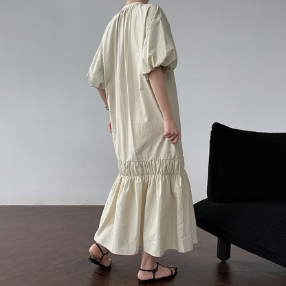 【ワンピース】韓系リボン付きパフスリーブ 細見え 切り替え 半袖ワンピース 【JZシリーズ】