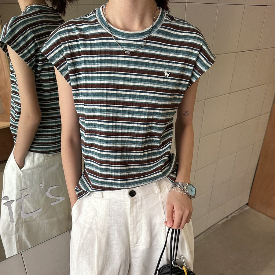 【トップス】夏新作 韓国風 ゆったりストライプ柄 カジュアル Tシャツ【JZシリーズ】