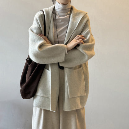 5カラー【アウター】秋冬新作 フード付き ニットカーディガン レディース ゆったり 高見え ルーズ【JZシリーズ】