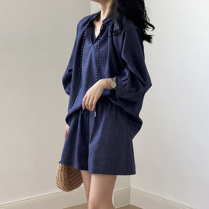 2点セット！【セットアップ】夏新作 フレンチヴィンテージ シャツ＋ワイドショートパンツ 2点上下セット【JZシリーズ】