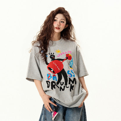 【トップス】アメリカンレトロ 趣味落書きプリント 半袖Tシャツ レディース 夏 ゆったり カジュアル【FCシリーズ】【15〜20日発送】