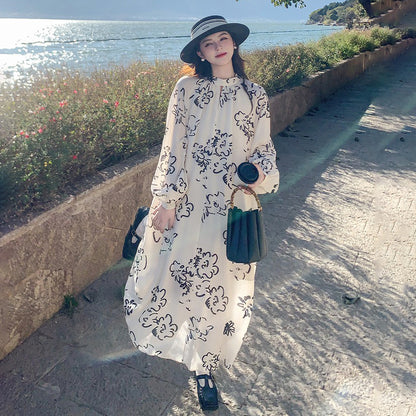 【ワンピース】若見え 上品 花柄 春秋 フレンチ風 大人気 個性的長袖ワンピース【SHシリーズ】