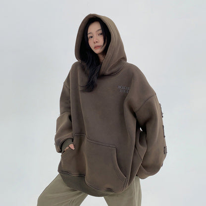 【トップス】🖤ヴィンテージ風パッチ刺繍 裏起毛 フーディ レディース 秋冬新作 パーカー【FCシリーズ】