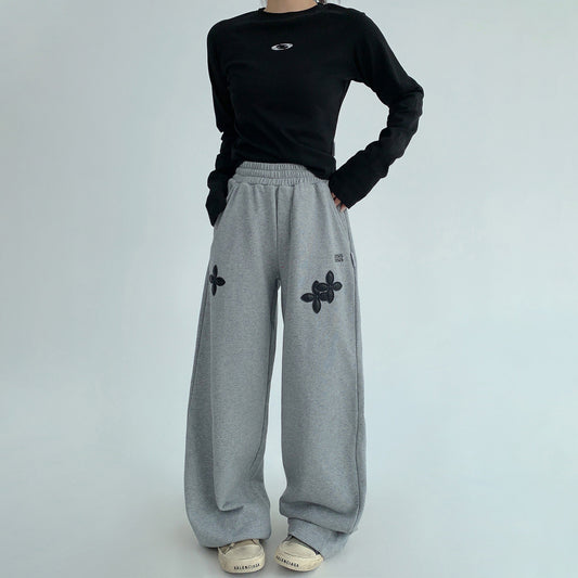 【ボトムス】韓国風 ヴィンテージライク デニムパンツ レディース 直筒＆刺繍入り【FCシリーズ】