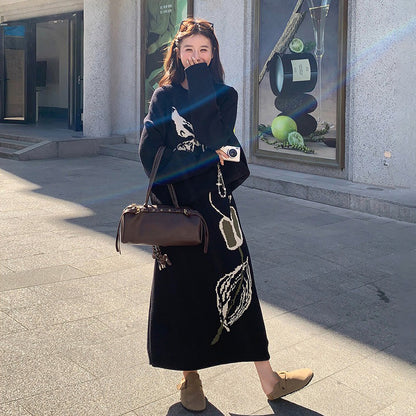 2点セット【セットアップ】デザイン感 ニット上下セット レディース 秋新作 韓国風気質 セーター+ スカート 2点セット【JZシリーズ】