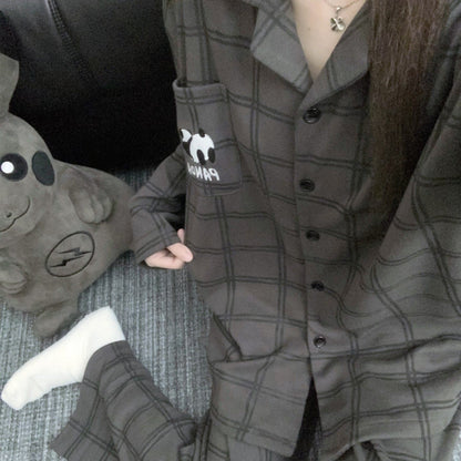 【インナー】チェック柄 パンダ 薄手 保温 ルームウェア レディース/メンズ ペア対応 秋冬